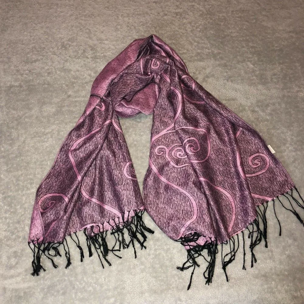 Pink and Black Rayon Paisley Print Fringe Wrap Scarf 27